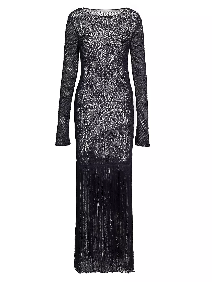 Crochet Knit Fringe Maxi Dress Stella McCartney