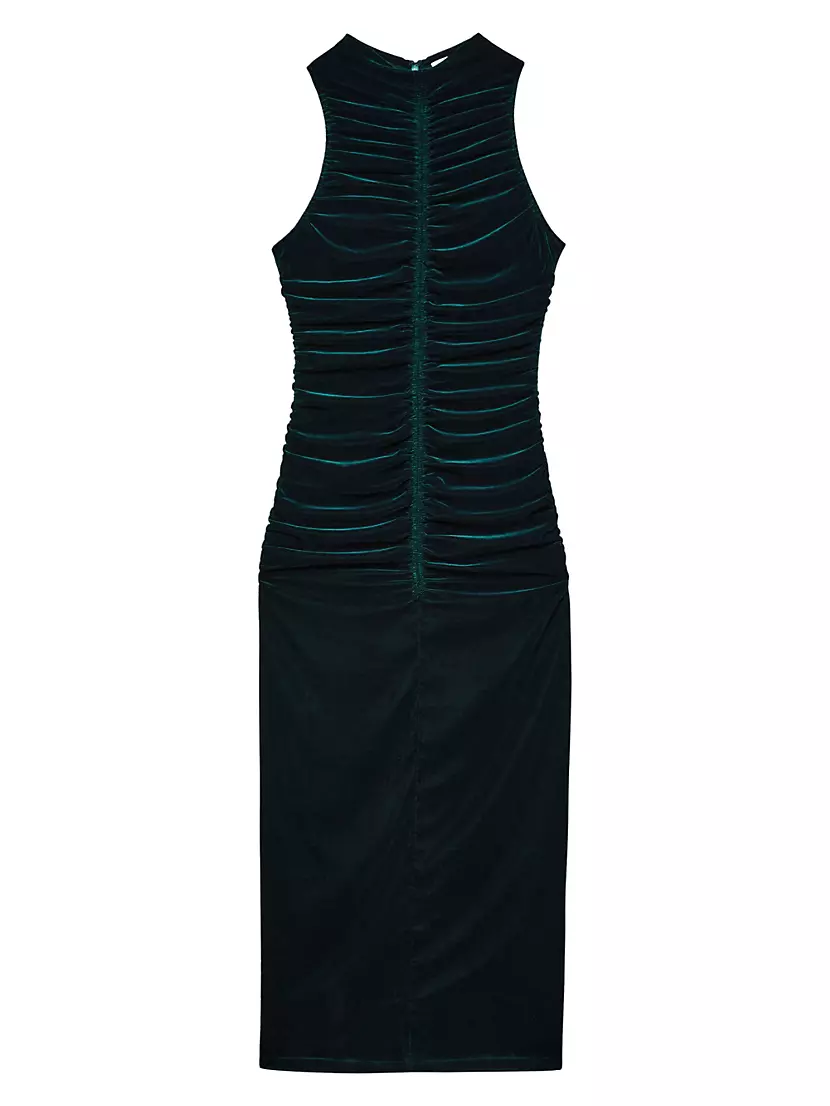 Niva Ruched Velvet Sleeveless Maxi Dress Reiss