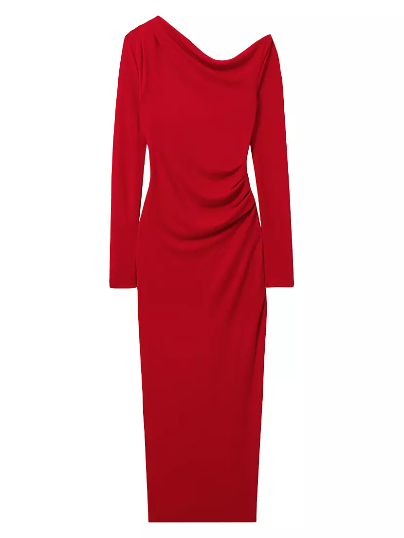 Becky Fitted Jersey One-Shoulder Midi-Dress Reiss