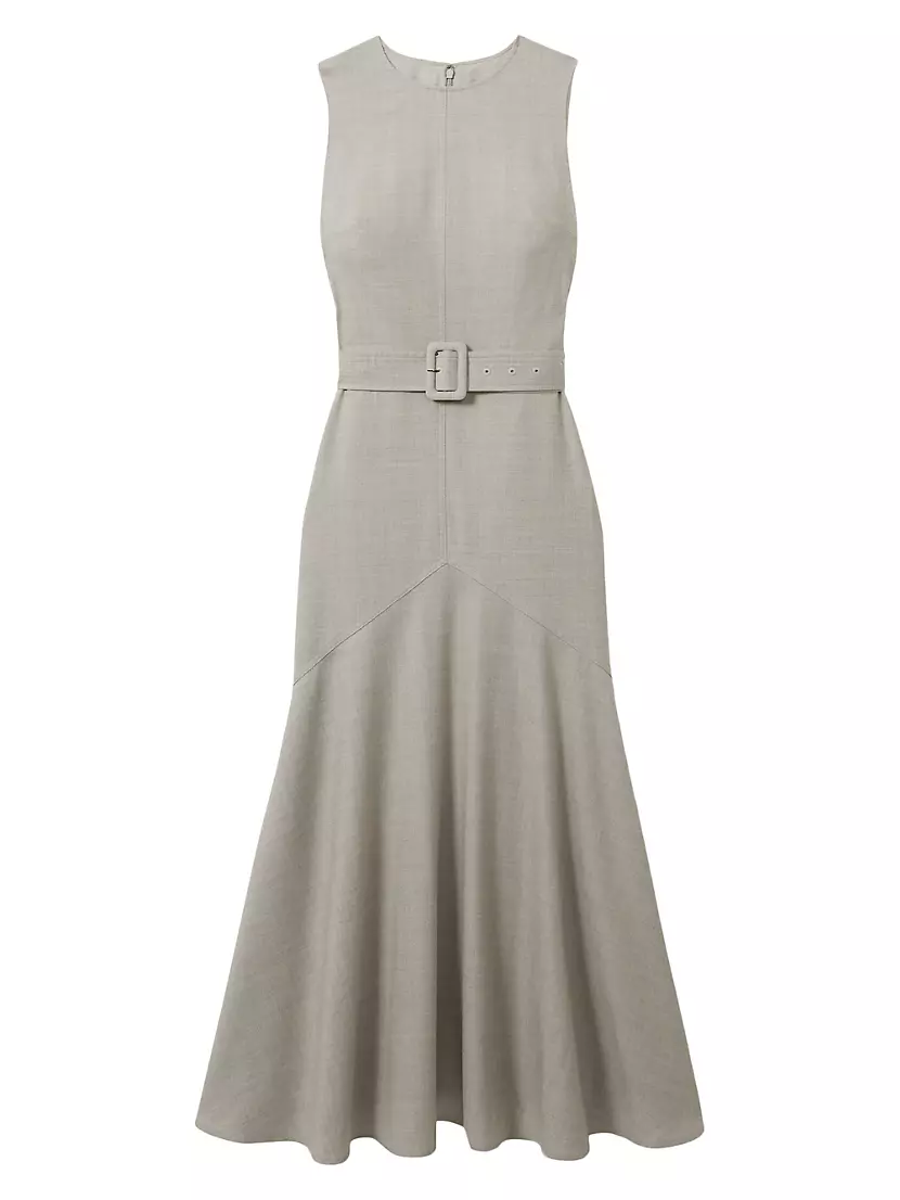 Danni Belted Wool-Blend Midi-Dress Reiss