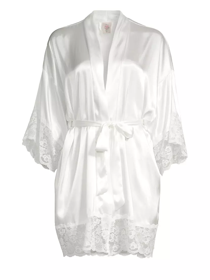 The Bride Satin &amp; Lace Wrapper Robe In Bloom by Jonquil