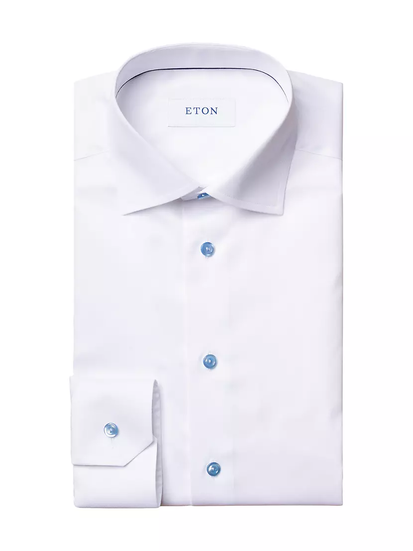 Contemporary-Fit Twill Dress Shirt with Blue Details Eton