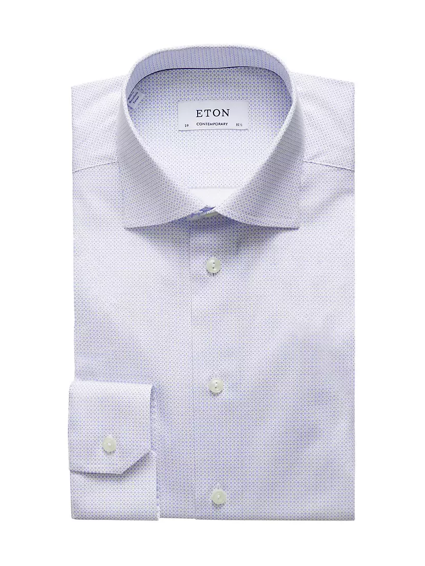 Contemporary-Fit Micro Print Long-Sleeve Dress Shirt Eton