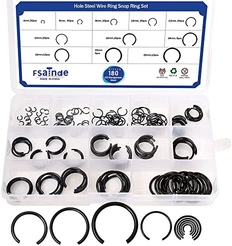 GB895.1 65Mn Φ4-Φ20 Hole Steel Wire Ring Snap Ring Set,Bearing Stop Ring Assortment Kit,Mix Round Wire Snap Rings for Holes,180Pcs FSATNDE