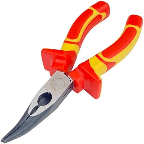 WEDO VDE 1000V Insulated Snipe Nose Pliers,6 inch Round 45 Degree Bent Needle Nose Pliers, Injection Pliers with Chrome Vanadium Steel Body and Anti-Slip Handles Wedo