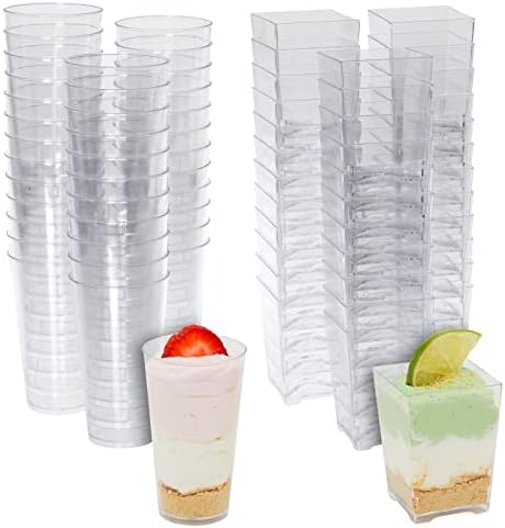 Juvale 72 Pieces Dessert Cups for Appetizers & Snacks, Plastic Appetizer Cups 3oz & 5oz, Plastic Dessert Shot Glasses for Anniversary, Wedding Reception, Baby Shower, & Birthday Party (Serves 36) Juvale