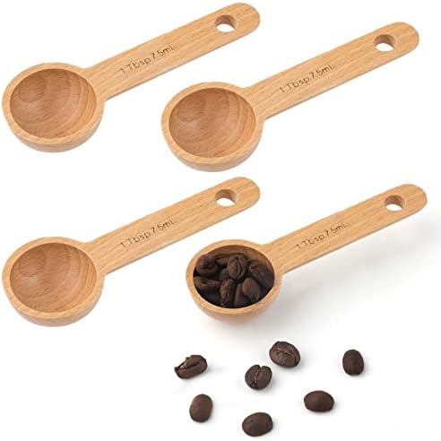 4pcs 7.5ml Wood Coffee Scoops, Coffee Spoon in Beech Wooden Measuring Spoons Set Ground Coffee Scoop 1/2 Tablespoon for Measuring Ground Beans Tea Home Kitchen Accessories Aiex