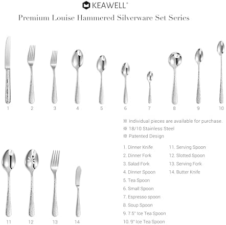 KEAWELL Premium 9.3" Louise Dinner Knives, Set of 4, Brightly-Mirror polished, Stainless Steel, Dishwasher Safe (Hammered) KEAWELL