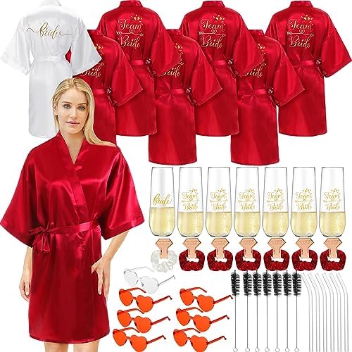 Panitay 42 Pcs Bridesmaids Proposal Gift Bridal Robes Sets Heart Sunglasses Champagne Flutes for Wedding Panitay