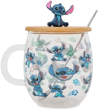 Стеклянная кружка Disney Lilo & Stitch с крышкой и ложкой, 500 мл Silver Buffalo