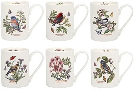 Portmeirion-Botanic Garden Birds Tankard Coffee Mug | Set of 6 Mugs with Assorted Bird Motifs | 12 Ounce Cups Made of Fine Earthenware | Dishwasher and Microwave Safe | Made in England Portmeirion