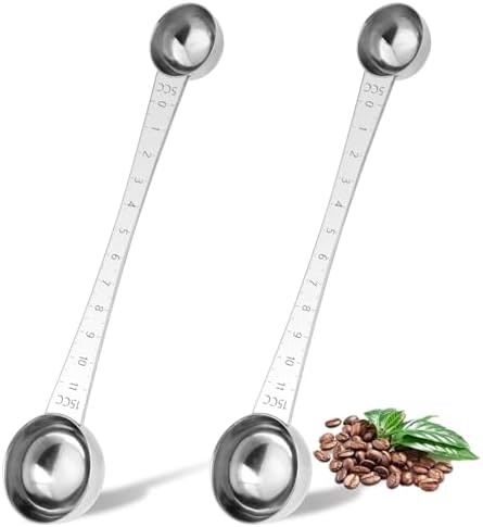 2 Pieces Dual-Measure Coffee Scoop Set with Tick Mark 1 Tablespoon 5 ml 15 ml Coffee Scoop 2 Tablespoon Precise Scooping Stainless Steel Long Head Spoon for Ground Coffee Brewing Tea Sugar Milk salbsever