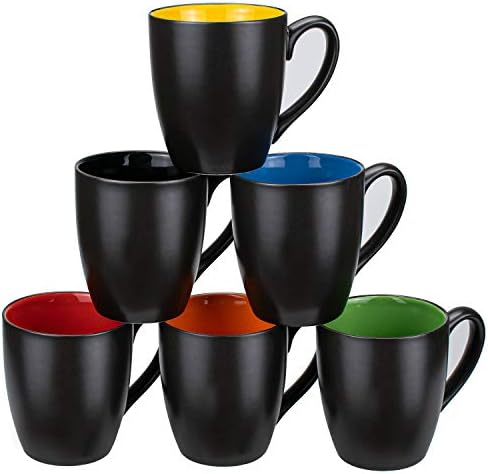 Foraineam Set of 6 Coffee Mugs 16 Ounces Matte Black Porcelain Mug Set Large-sized Ceramic Restaurant Drinking Cups for Coffee, Tea, Juice, Cocoa Foraineam