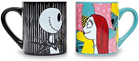 Disney The Nightmare Before Christmas Jack and Sally "Meant To Be" Ceramic Mugs, Set of 2 | BPA-Free Small Coffee Cups Silver Buffalo