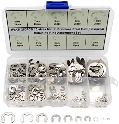 250PCS Stainless steel E-Clip External Retaining Ring Assortment Set HVAZI