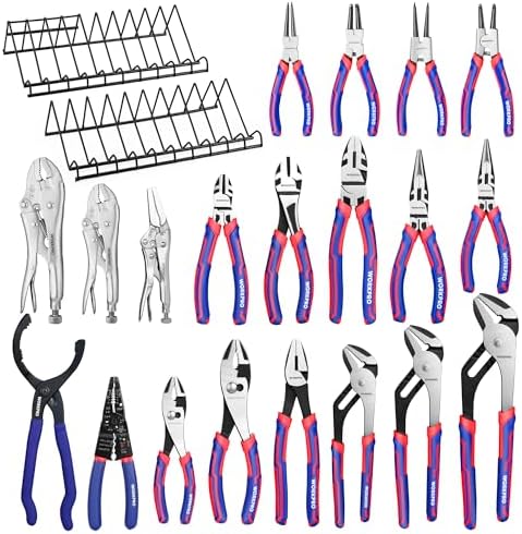 WORKPRO Pliers Set, 20-Piece Full Assortment of Pliers with 2-pack Pliers Organizer Rack, Great Fits for Tool Box Drawer or Tool Chest, Ideal as Holiday, Fathers' Day and Christmas Gift Workpro