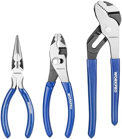 WORKPRO Pliers Set, 3-Piece Pliers Tool Set with Soft Handle, 6 Inch Needle Nose Plier, 6 Inch Slip Joint Plier, 8 Inch Groove Joint Plier for DIY & Home Use Workpro