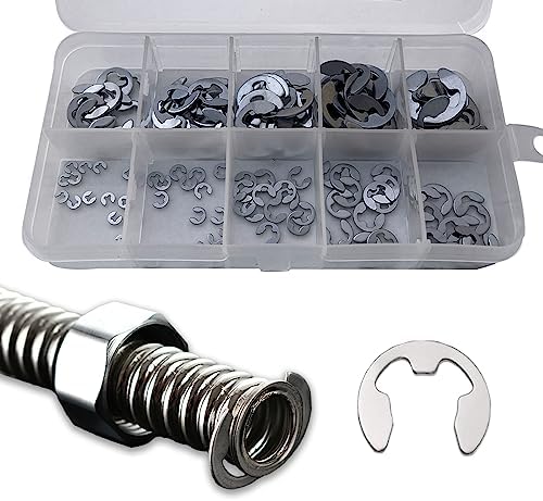 120PCS External Retaining Rings, Stainless Steel E-Clips Assortment Kit, 10 Sizes External Circlip Snap Rings Retaining Clips Set M1.5/M2/M3/M4/M5/M6/M7/M8/M9/M10 for Bearings, Gears, Axles Middrivr