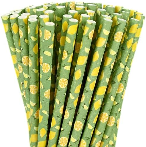 200Pcs Lemon Paper Straws Summer Fruit Theme Party Straws Disposable Green Yellow Drinking Straws for Juice Shakes Cocktails Birthday Baby Shower Wedding Party Supplies JarThenaAMCS