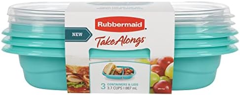 2 Sets of Rubbermaid TakeAlongs On the Go Food Storage and Meal Prep Containers, 3.7 Cup Divided Rectangle, 3-Pack, Teal Splash Rubbermaid