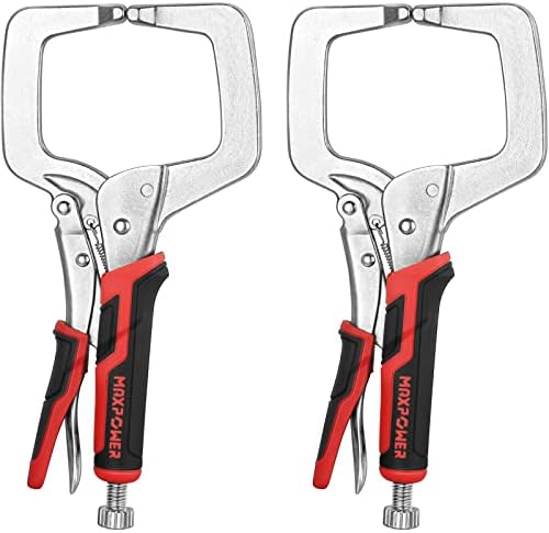 MAXPOWER 11-inch Locking C Clamp Set, 2 Pack Heavy Duty Locking Pliers with Regular Tip for Welding and Woodworking Maxpower