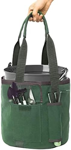 Garden Tool Tote Bag, Green Bucket Garden Tools Bag with Pockets Tote Garden Tools Bag Garden Tool Organizer Bucket Tool Bag Gardening Basket Sturdy Canvas Tool Storage Organizer for Men Women Cyrank