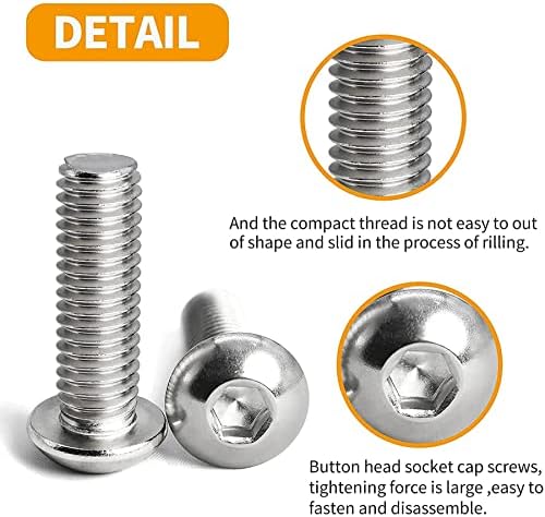 ZAYI M4-0.7 x 35mm Button Head Socket Cap Screws, Allen Socket Drive, 304 Stainless Steel, Full Thread, Bright Finish，Metric Thread Hex Socket Bolt Fastener 25PCS UYTRYEM