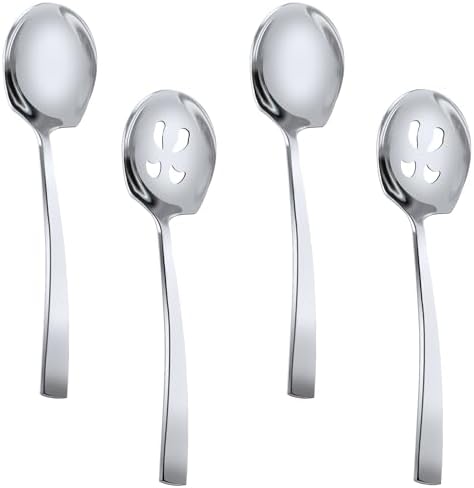 HANSGO Serving Spoons, 4 Pieces Large Stainless Steel Serving Spoons Set Includes 2 Serving Spoon and 2 Slotted Spoons for Buffet Party Restaurant Hansgo