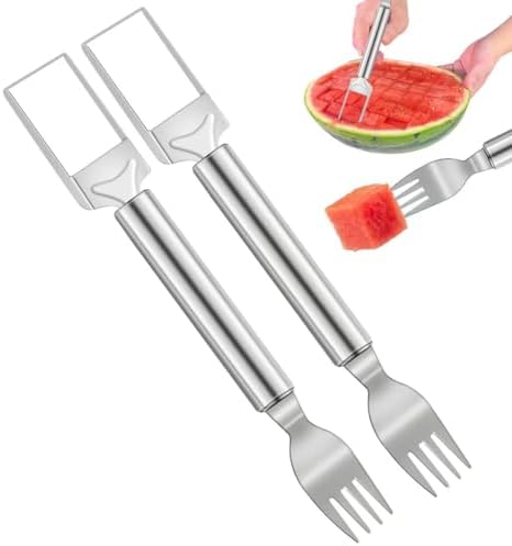 2 PACK 2-in-1 Watermelon Cutter and Fork, 9.5 Inch Stainless Steel Fruit Cutter Slicer Tool Velaco