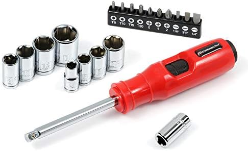 Powerbuilt - 20 Pc. SAE/Mm Impact Driver & Socket Set, Hand Tools, Bit Drivers & Bits, Bit Drivers - Multi-In-One (647768), Red/Black Powerbuilt