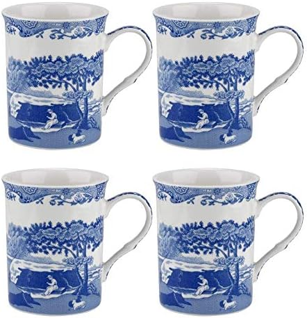 Spode Blue Italian Large Mugs | Set of 4 | 340ml / 12-ounces | Cup for Coffee, Tea, and Other Beverages | Blue/White | Made of Porcelain | Dishwasher Safe Portmeirion