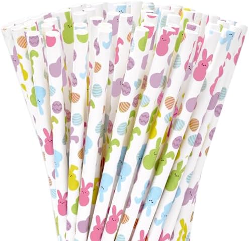 200Pcs Easter Paper Straws Easter Egg Bunny Drinking Straws Colorful Easter Party Disposable Straws for Holiday Birthday Party Supplies JarThenaAMCS