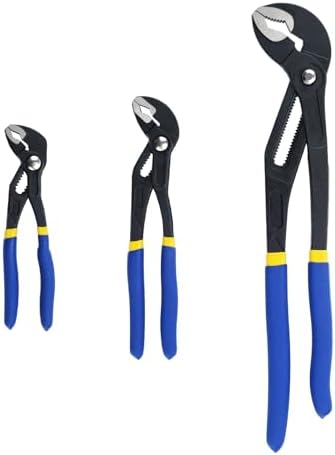 3pcs Water Pump Pliers Set, V-jaw Pliers 7-inch 10-inch 16-inch Adjustable Groove Joint Pliers Set Push Button Quick Release Plumbing Pliers (Blue) Tmzdcjk