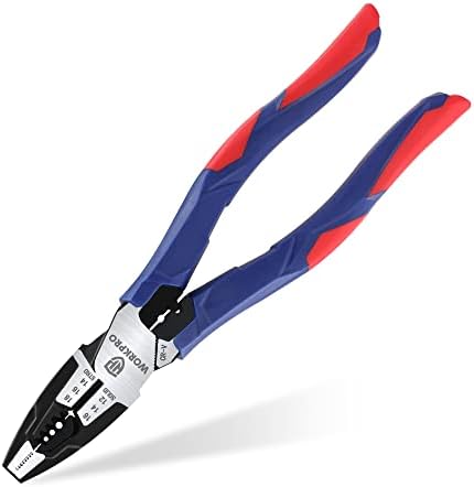 WORKPRO 6-in-1 Linesman Pliers with Wire Cutter and Stripper, 8 Inch Multipurpose Combination Pliers, Premium CRV Steel Hand Tool Plier for Twisting Cutting Wires and Clamping Screws Workpro