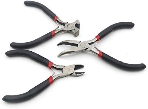 3Pcs Mini Pliers Set-5 Inch Bent Nose Pliers, 4.5 Inch End Cutting Nipper, 5 Inch Diagonal Pliers DIY Jewelry Tool Sets (Black) Rowiz