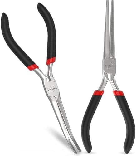 Needle Nose Pliers 2 PCs 6 Inch - Heavy Duty Carbon Steel, Insulated, Non-Serrated, Long Nose Pliers with PVC Coating & Rust Proof Finish Fixchure