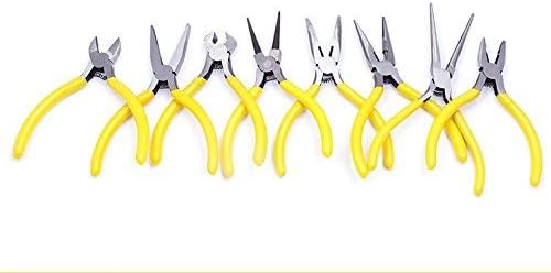 8-Piece Pliers Set DIY Nippers Repair Tool Kit with Non-Slip Blue Hand， Flat Jaw, Round Curve Needle Diagonal Nose Wire Cutting Cutter Carbon Steel Jewelry Plier Rainbow - Ye