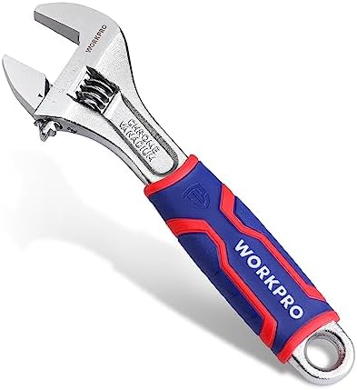 WORKPRO 6-inch Adjustable Wrench, Wide Jaw Opening Wrench with Rubber Anti-slip grip, Metric/SAE Scales, Premium Cr-V Steel, Chrome Plated Workpro