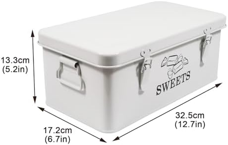 Candy Jar Candy Container for Kitchen Counter, Metal Vintage Candy Dish with 4 Compartments and Hinged Lid Lockable Clips Kitchen Canister for Candy, Cookies & Dessert,7L,White Gzsekken