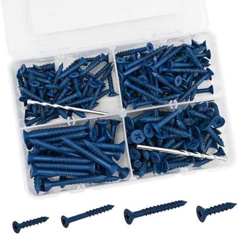 180Pcs Concrete Screws 1/4 3/16 Assortment Kit with Drill Bit, Flat Head Cement Screws Anchors, for Anchoring to Masonry, Block or Brick Cement. Kevinrooty