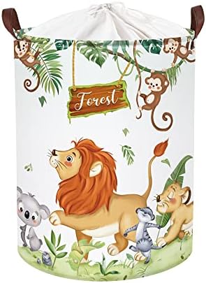 Clastyle 45L Lion Monkey Leopard Kids Laundry Basket Forest Koala Monkey Vine Toy Clothes Storage Basket, 14.2x17.7 in Clastyle