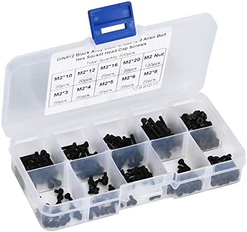 300PCS M2 x 3-20mm 12.9 Grade Black Hex Socket Screw Bolt and Nut Kit Alloy Steel Button Head Socket Bolts Ftvogue