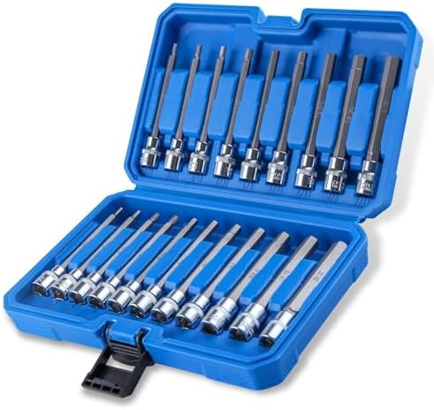 SPEEDWOX 20PC 3/8" Drive Extra Long Allen Hex Bit Socket Set Standard SAE and Metric (1/8 Inch to 7/16 Inch, 3mm to 12mm) for Impact Drills and Ratchet Wrenches CR-V and S2 Steel with Storage Case Speedwox