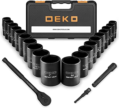 DEKOPRO 1/2-Inch Impact Socket Sets, 23 Pieces Drive Socket Set Mechanic Tool Set with 72 Teeth Reversible Ratchet, 1/2" Drive Metric/SAE, CR-V Steel Dekopro