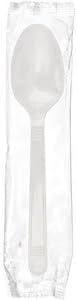 AmerCareRoyal Medium-Heavy Weight Individually Wrapped Disposable Polypropylene Plastic Teaspoons for Restaurants and Catering, White, Pack of 1000 AmerCare