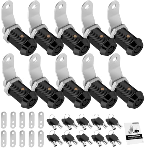 10 Pack Cabinet Lock with Keys, 1" RV Storage Locks Keyed Alike, RV Locks for Storage Door, Camper Toolbox RV Cam Locks with Manual(Black, 10Pack, 1 Inch) Cylinnda