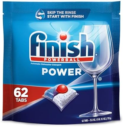 Finish Power Dishwasher Pod, No Pre-Rinse Dishwasher Detergent, Dishwasher Tabs For Deep Clean & Shine with Degreasing Power, 62 Count Finish