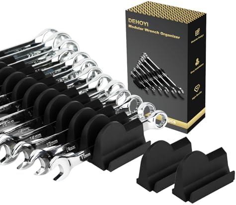 24pcs Adjustable Modular Wrench Organizers for Tool Drawers - Wrench Rack with Metric&SAE Labels,Tool Storage Holder.Gift for father, brother&boyfriend (Black without magnet) DEHOYI