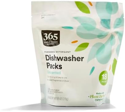 365 by Whole Foods Market, Detergent Dish Pods Powdered Unscented 18 Count, 9.5 Ounce 365 by Whole Foods Market