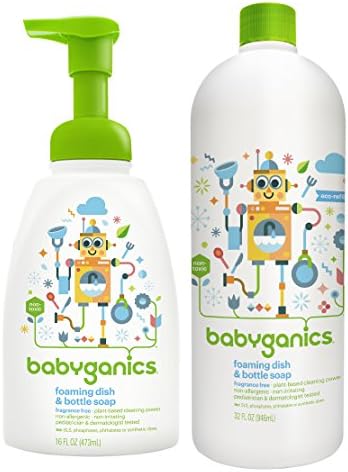 Babyganics 16 Ounce Dish Dazzler Foaming Dish and Bottle Soap with Refill Kit (Original Version) Babyganics